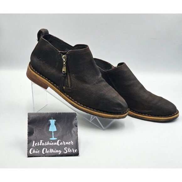 UGG Women's Dark Brown Leather Clementine Shearling Leather Ankle Boot Sz 7 2953 - Picture 8 of 16